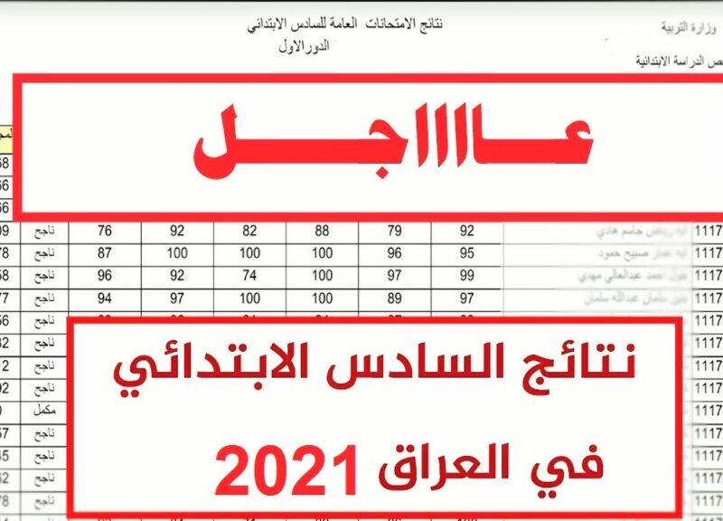 موقع وزارة التربية العراقية لعرض نتائج السادس الابتدائي بالعراق 2021 بجميع الولايات العراقية بالرقم الامتحاني