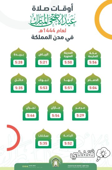 موعد صلاة عيد الأضحى 2023.. مواعيد صلاة العيد في السعودية