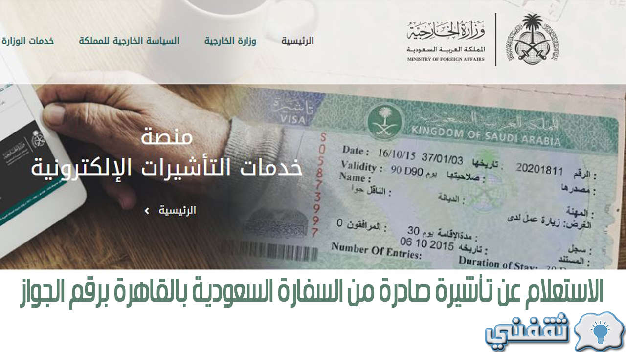 الاستعلام عن تأشيرة صادرة من السفارة السعودية بالقاهرة برقم الجواز عبر visa.mofa.gov.sa