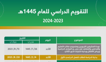 مواعيد التقويم الدراسي 1445 ثلاث فصول الجديد من وزارة التعليم